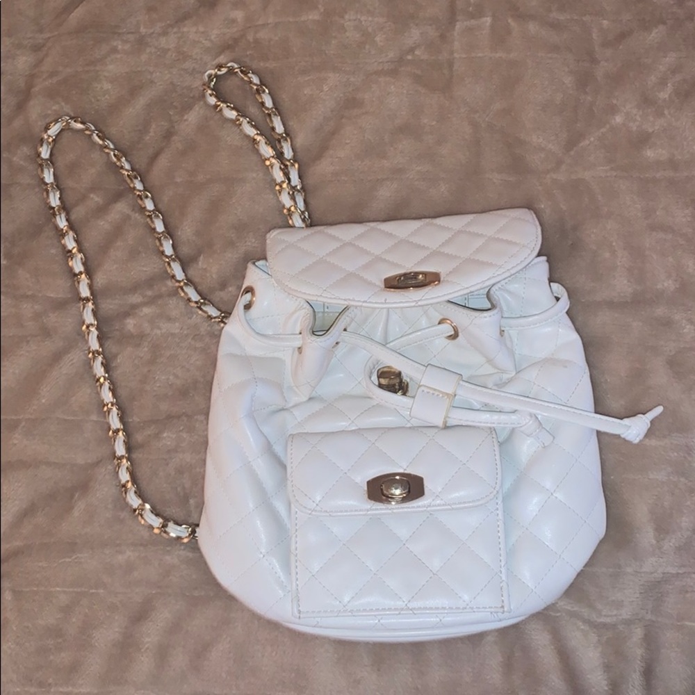 White Leather Mini Backpack